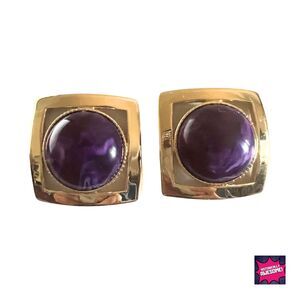 1989 Modern Emphasis Gold Tone Simulated Amethyst Earrings by Avon - NIB